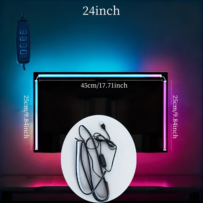 Image of 24inch/32inch Rgb Computer Ambient Light Strips, Smart Light Strips, Room Decoration, Desktop Monitor Background Led Light Strips, Usb Color Light Strips, 4 Lighting , Indoor Ambient Light
