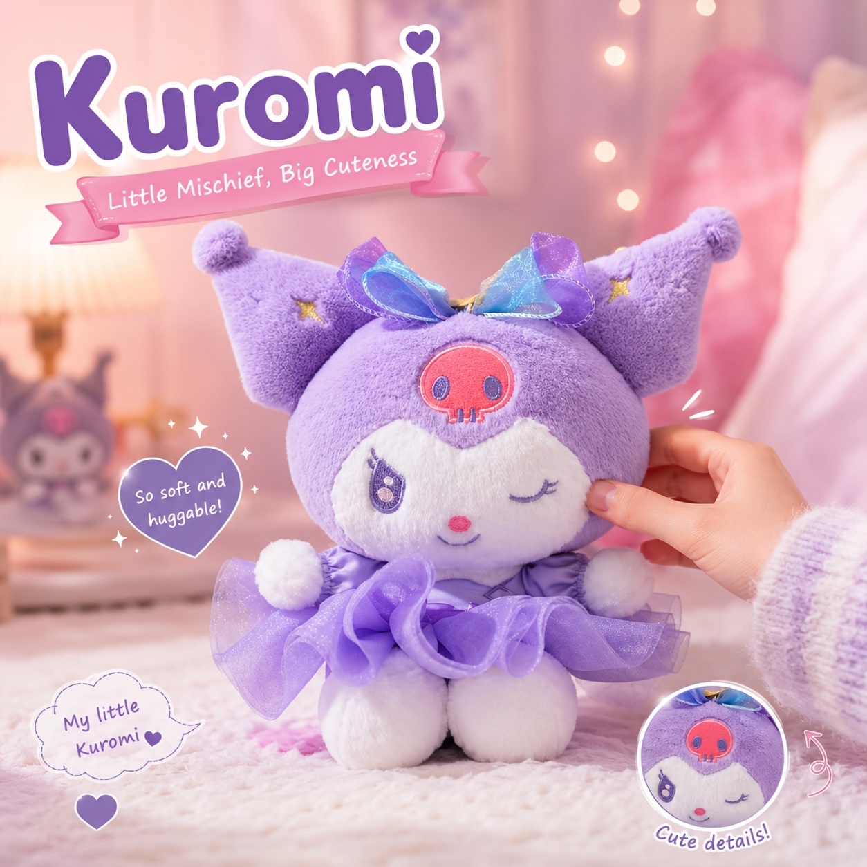 My Melody Plush Toy 25cm-cute Stuffed Animal With Bow & Tulle Dress, Soft Doll, Christmas Halloween Gift For Girls