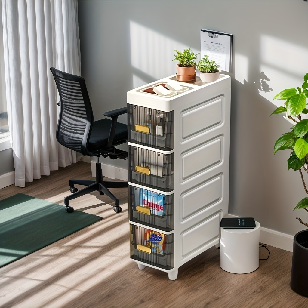 

Slim Storage Cabinet With Drawers - Waterproof, Organizer For Kitchen & Bathroom , Under-bed Storage