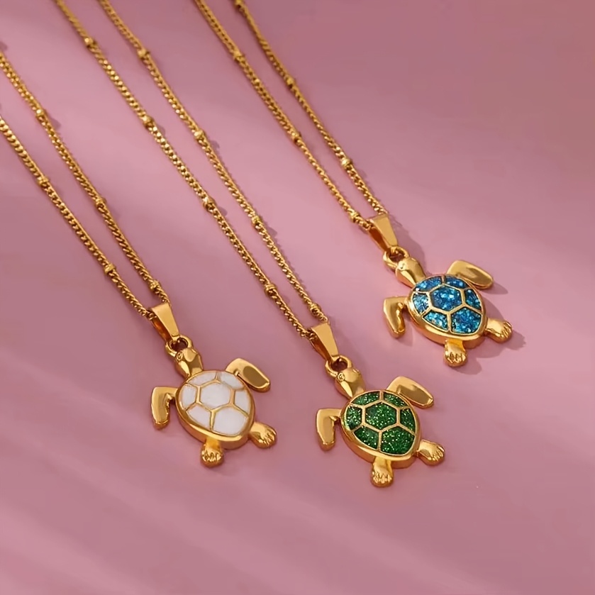 TEMU 3pcs Fashionable New Stainless Style Turtle Necklace Set, Versatile Clavicle Chain Jewelry Accessory, Suitable For Daily Wear