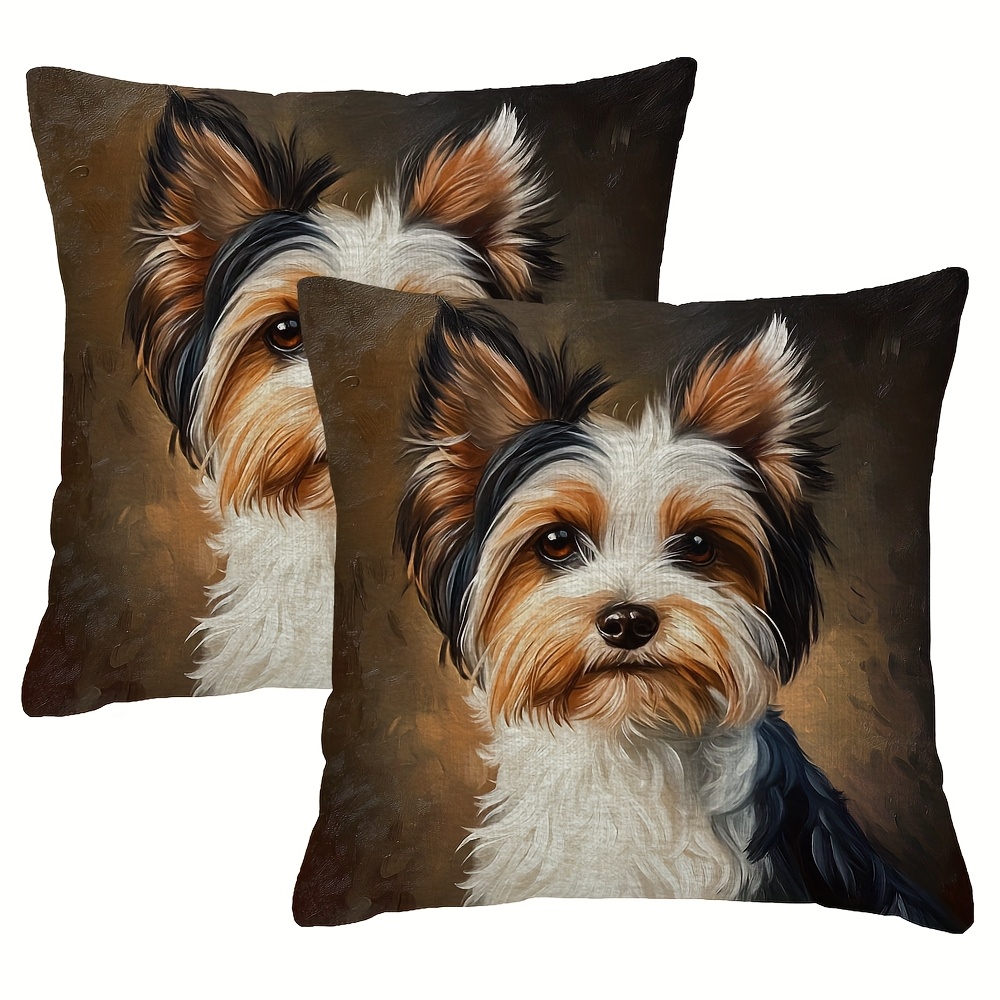 TEMU 2 unidades Adorable pintura al óleo de Terrier Cojines de lanzamiento, 18x18 Pulgadas Super Corto Plush Poliéster, Decoración con de perro