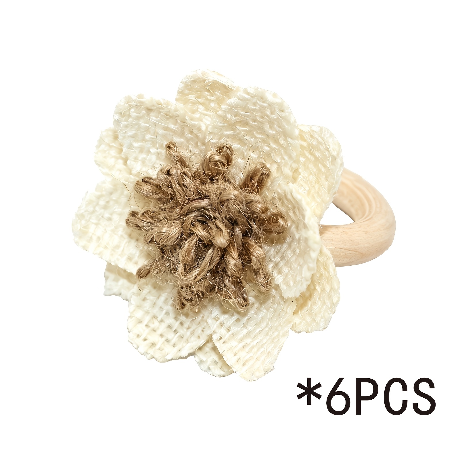 TEMU Lot de 6 ronds de serviette floraux en lin à soi-, porte-serviettes tissés à pour décoration de table, convient pour /fêtes air, placage, ronds