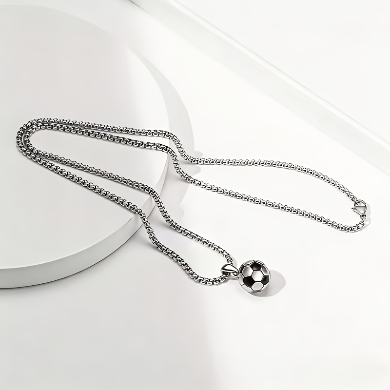 E-shop Herren 3D Fußball-Anhänger Halskette aus 316L Edelstahl - Minimalistischer Schmuck Geschenk geeignet für Geburtstage, Valentinstag, Chinesisches