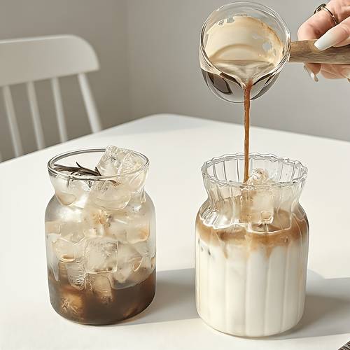 item picture 2pcs vintage fluted glass cups with flared wavy rim vertical fluting suitable for iced juice cocktails suitable for cafes parties glassware for cold drinks coffee bar