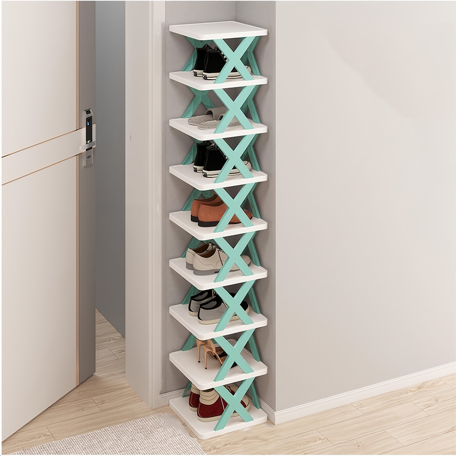 

9-tier Space-saving Foldable Vertical Shoe Rack, Narrow Free-standing Organizer For Closet, Entryway, And Hallway Corners