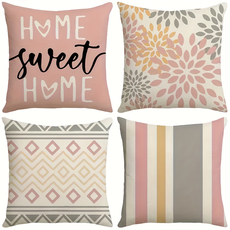 TEMU Set Of 4 Modern Geometric Bohemian Cushion Covers, Made Of Soft Velvet, Machine Washable, With Zipper Closure, Suitable For Sofa, Home, Office,