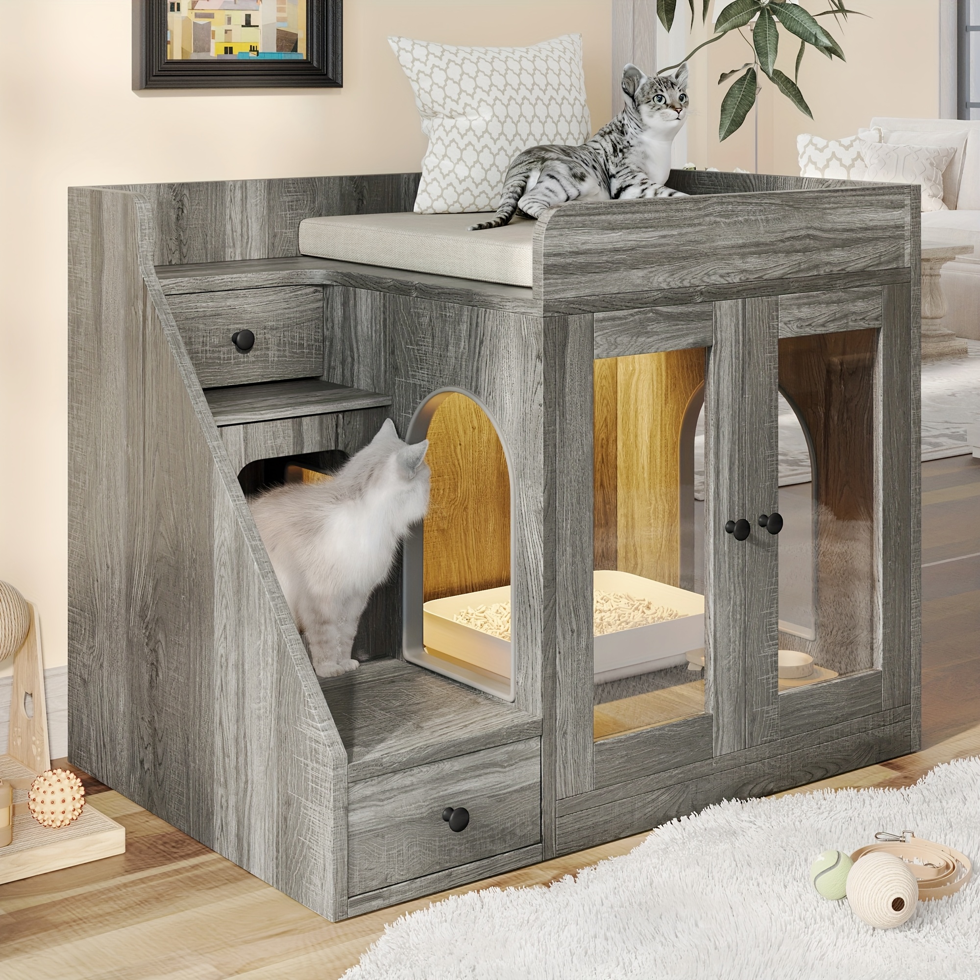 Litter Box Furniture With Shelves Multifunctional Cat Litter Box