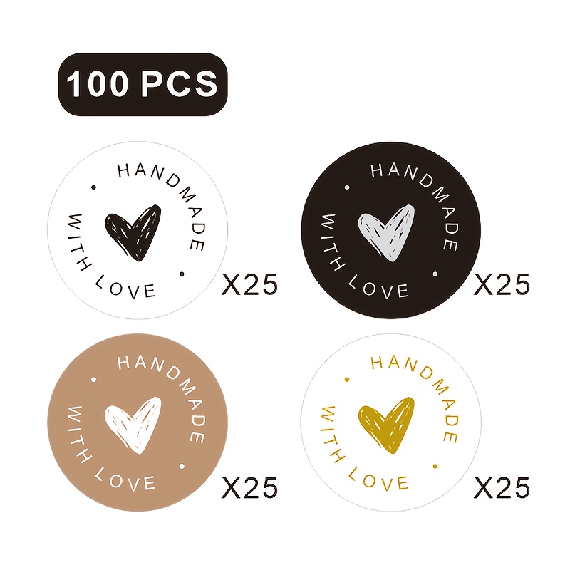 Image of 100 Handmade Stickers, Styles, Full Of Charm And Love - Suitable For Gift Wrapping, Envelope Sealing, Wedding And Floral & Jewelry Packaging - Paper Material