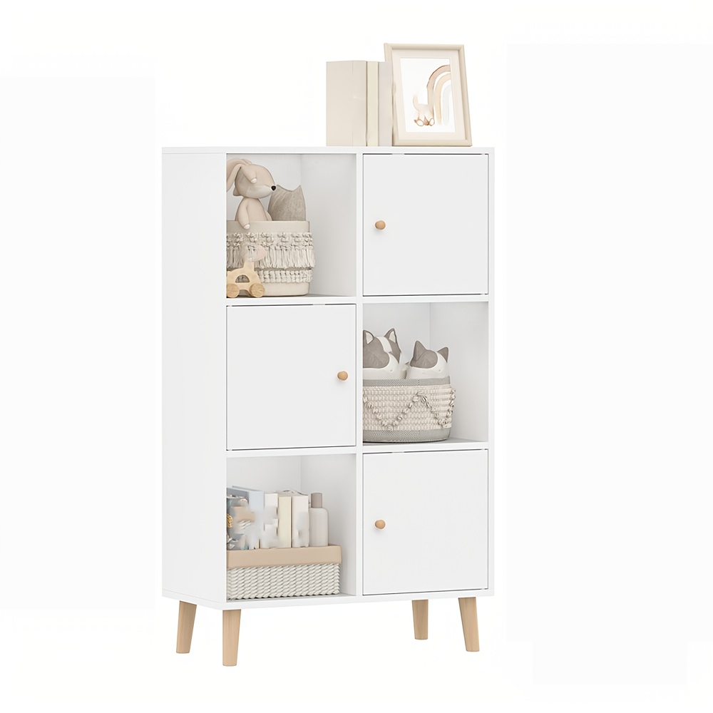 Image of 6-compartment Bookcase, Hallway Storage Cabinet, Office Bookshelf, Storage Rack, Document Rack, Room Divider, Suitable For Living Room, Bedroom, Study, 64.5x30x109.5cm, White