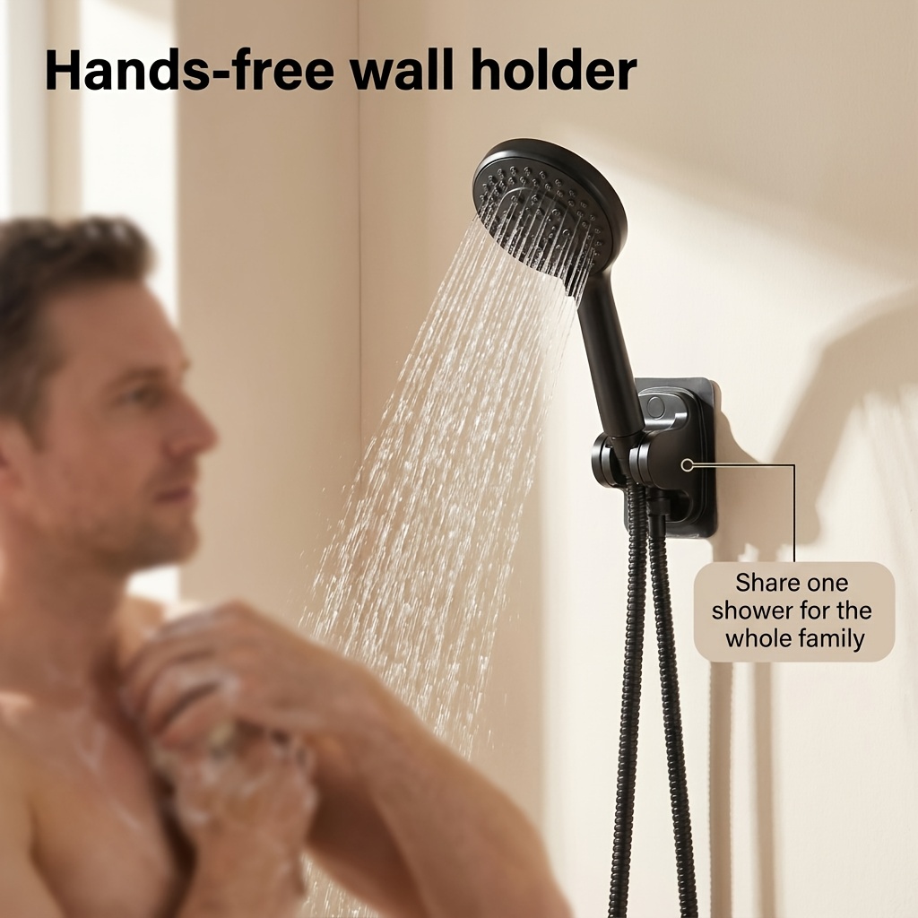 TEMU Set de 3 pièces : Pommeau de douche à main - Pommeau de douche haute pression avec 4 modes de pulvérisation, tuyau flexible et support adhésif,