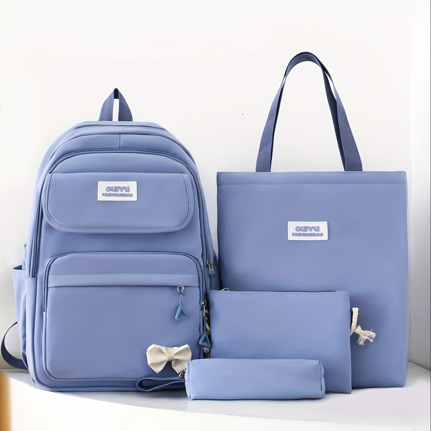 Juego de bolsos para mujer, set de 4 piezas: mochila, estilo académico, en colores negro, rosa, azul, verde y amarillo, tela Oxford, con correas ajustables y cierre de cremallera, forro de poliéster