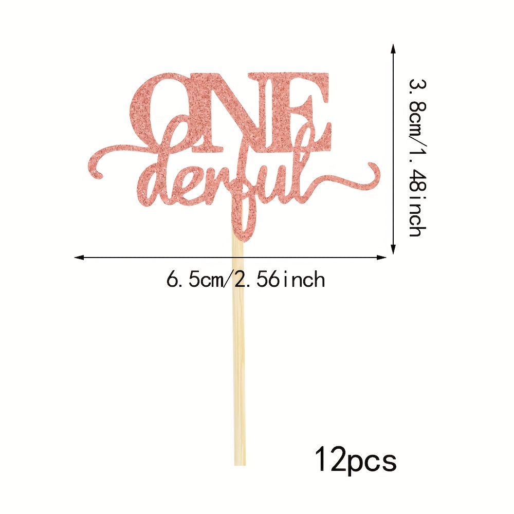 12pcs Onederful Cupcake Toppers First Birthday Miss Onederfull Cupcake Picks Gender Reveal Cupcake Toppers First Birthday Party Cake Decorations Rose Golden