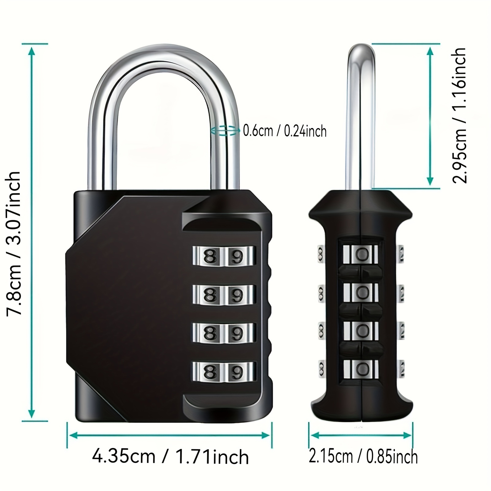 Syenll Waterproof 2.2 Inch Long Shackle 4 Digit Combination Padlock 4 Digital Locker Lock Number Gate Lock For School Gym Locker Black