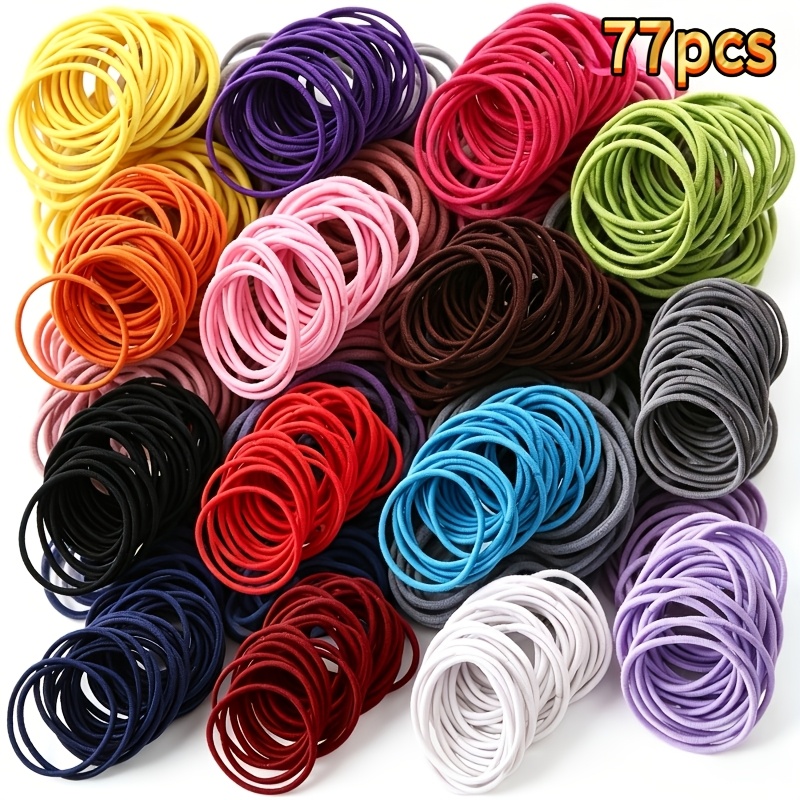 TEMU 77pcs Random Colors -free No-sew Elastic Hair Ties — Strong, Non-slip, And Hair-friendly, Suitable For Thick Curly Hair And Fine Straight Hair,