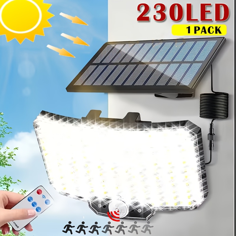 E-shop 2/. Solar Wandleuchten, mit Fernbedienung, Solarleuchte für den Garten im Freien, PIR-Bewegungssensor, 3 Beleuchtungsmodi, IP65, mit 5M Kabel,