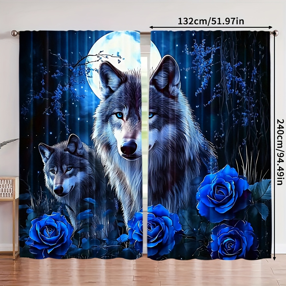 TEMU 2pcs, Rideaux Décoratifs Thème Toutes , Animal Tendance, 100% Polyester, pour Chambre Salon Salle à Manger Bureau, Pas de Pile , ( Tringle)