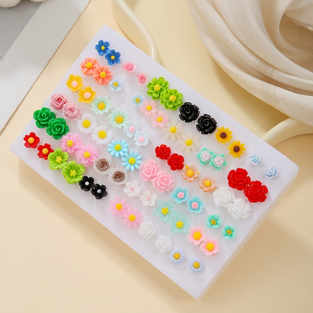 A 72pcs Elegant Resin Earring Set Featuring Floral Elements, Women And As A Gift For