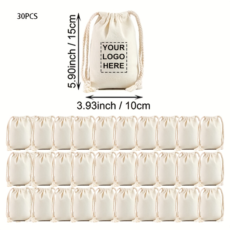 TEMU Gift For Her/him 30pcs Canvas Drawstring Bags, Personalized Canvas Gift Bags For Logo Parties, Small Pouches For Jewelry Storage, Suitable For