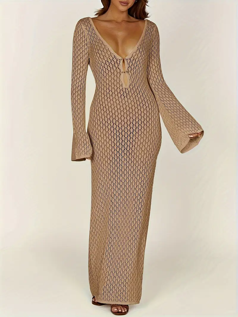 womens v neck crochet maxi dresses bell sleeve bodycon long - Temu womens v neck crochet maxi dresses bell sleeve bodycon long - Temu
