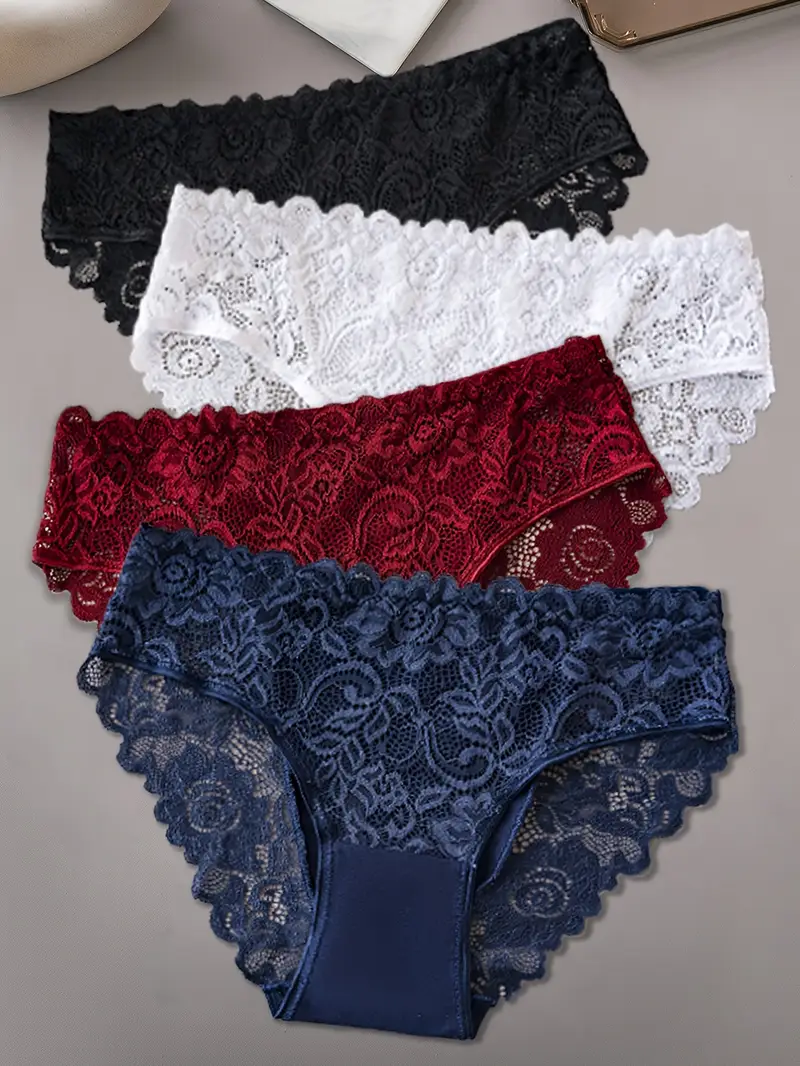 4pcs womens floral lace jockstrap underwear breathable comfortable briefs with contrast lace detailing sexy elegant design for casual attire everyday underwear floral lace detailing smooth texture fabric Product details 5
