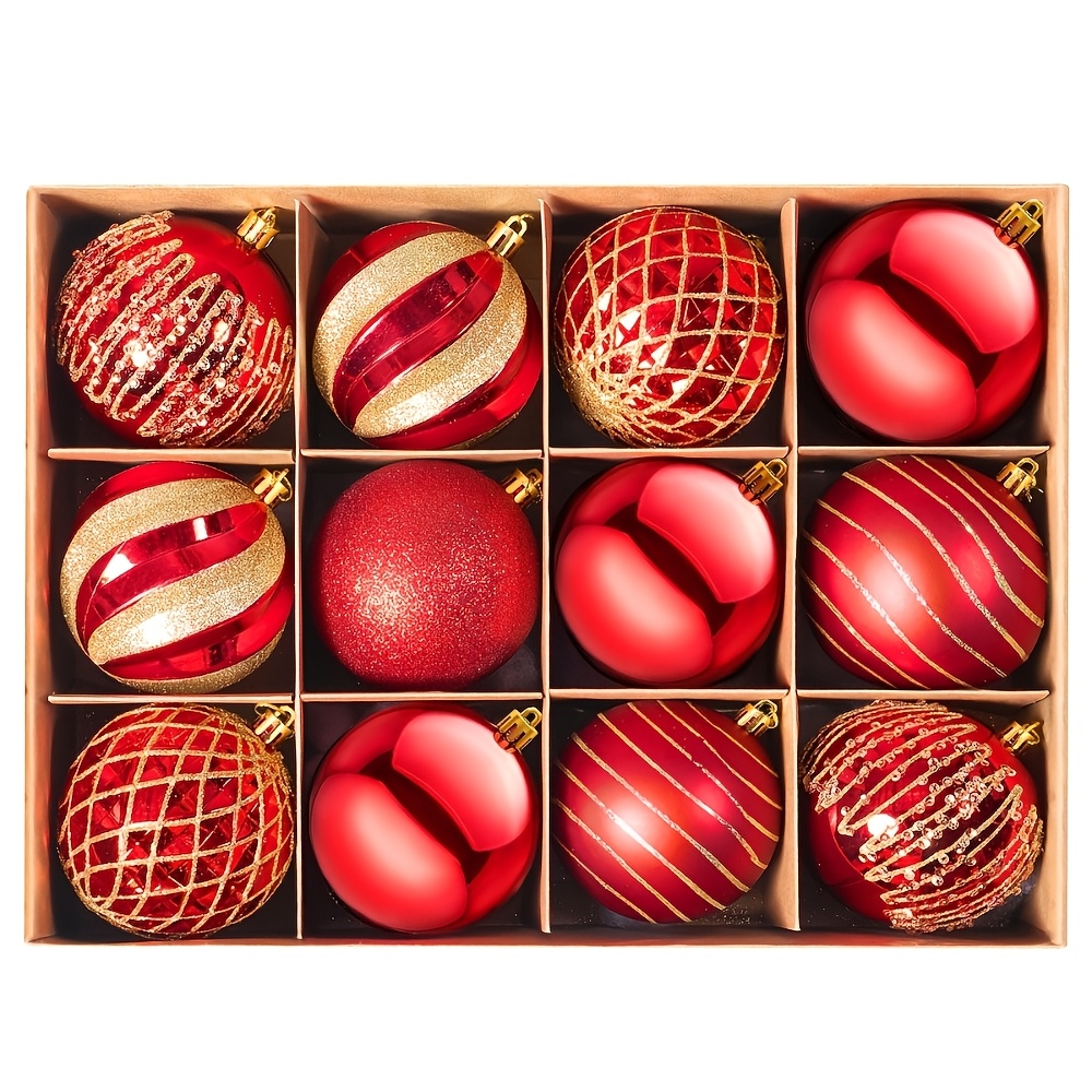 TEMU 12pcs 6cm/2.36inch Christmas Balls Ornaments, Colored Shatterproof Plastic Decorative Hanging Tree Decorations Baubles Set For Xmas Tree Decor