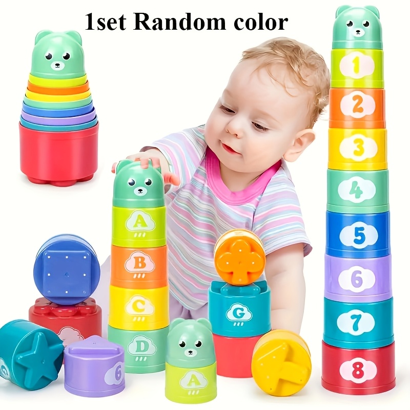 1set random colors stacking cups rainbow childrens educational stacking cups random colors ring stacking cups beach   gifts birthday gifts random color