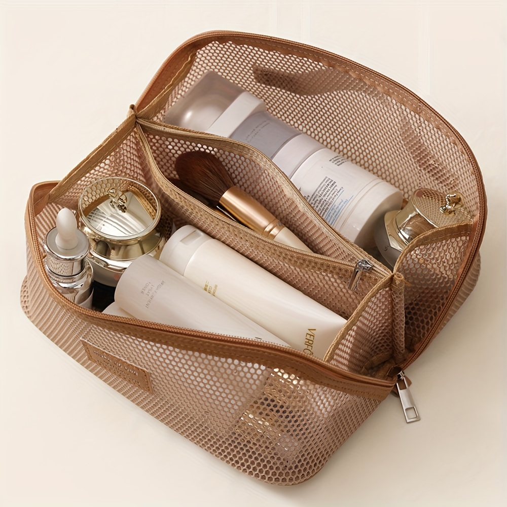 Stylish Mesh Cosmetic Bag Travel Breathable Handheld Beach Bag Large Capacity Portable Multi-functional Wash Bag High-end Beauty Tool Storage Bag