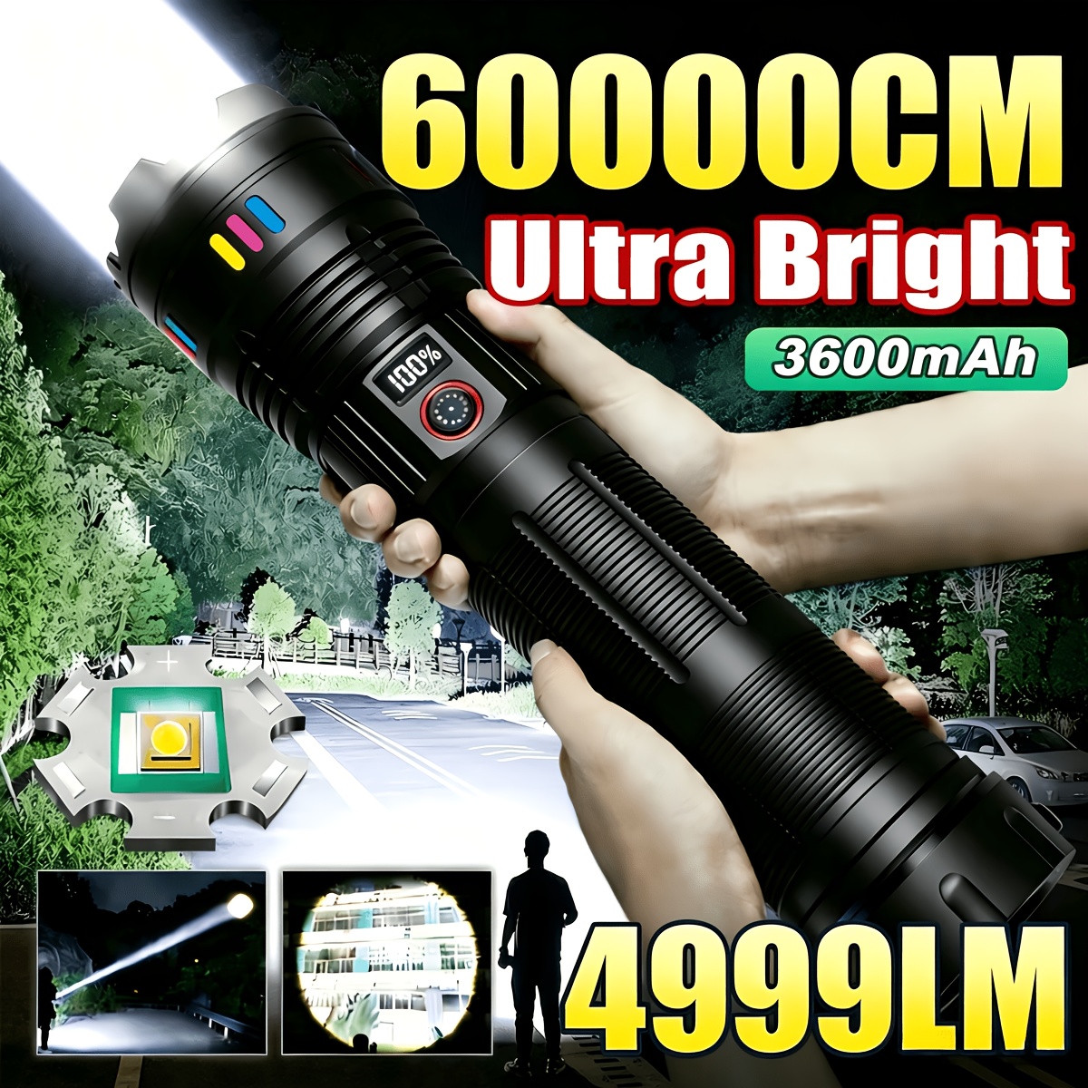 TEMU 2026 New Most Powerful Led Flashlights Tactical Rechargeable Flashlight, Large Flashlight Rechargeable Flashlights High , Camping Emergency