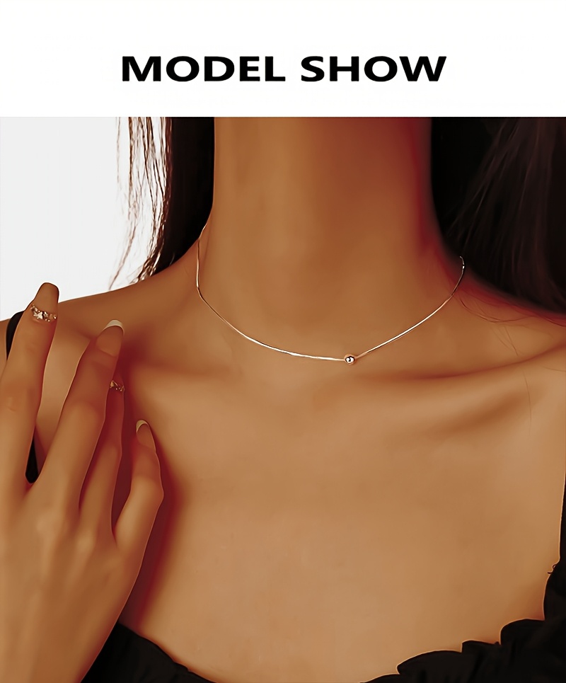 1pc Women's Fashion Necklace, S925 Sterling Silvery Small Bean Round Bead Collarbone Chain, Chic Y2K Minimalist Exquisite Personality Elegant New Choker Necklace for Daily Wear/Vacation/Valentine's Day, Birthday Gift, Hypoallergenic Sterling Silvery