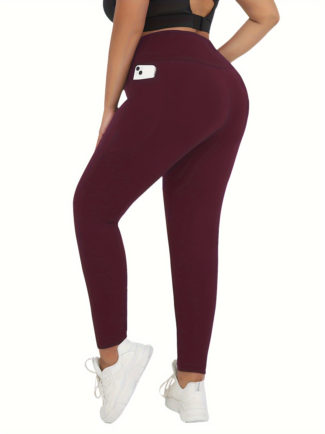 Plus Size Sports Leggings Women's Plus Solid Wide Waistband - Temu Romania