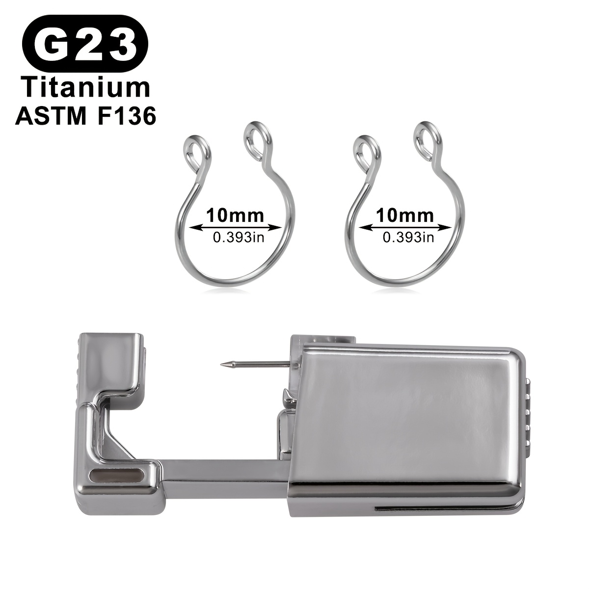 TEMU 3pcs G23 Titanium F136 Nose Piercing Jewelry Set, 1pc Nose Piercing Gun Tool Built-in Clear Zirconia Nose Stud, 2pcs Fake Piercing Nose Septum