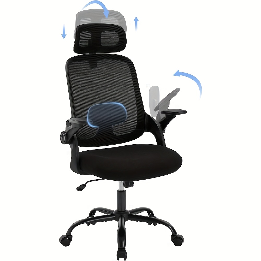 Ergonomic Office Chair, Desk Chair With Adjustable Headrest, Lumbar Support, Rocking Function, Foldable Armrests, Home Office Chair, Work Chair