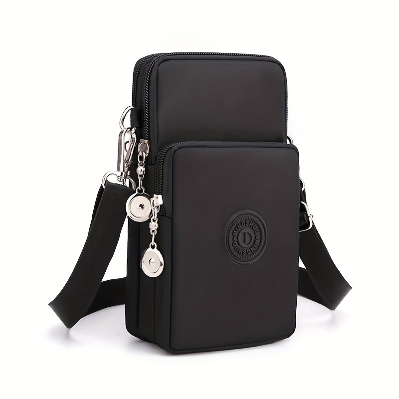 TEMU Contemporary Women's Nylon Crossbody Phone Bag With Leather Lining And Zipper Closure - Travel And Everyday Use