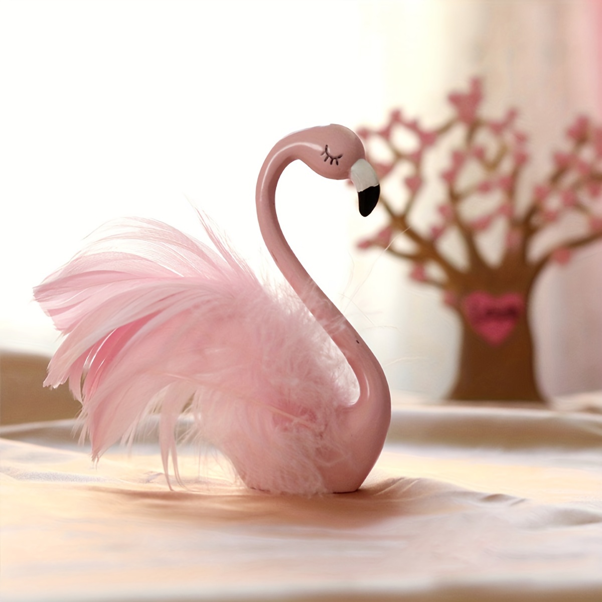 1pc Flamingo Ornament, Pink Girly Heart Feather Swan, Car/desk/office/home Decorative Figurine For Girls