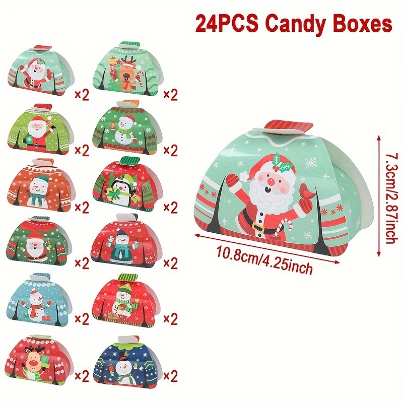 TEMU Gift For Her/him 24pcs, Festive Christmas Gift Box Set - Ugly Sweater And Festive Santa Reindeer Snowman Design For Party Favor Treat Boxes,