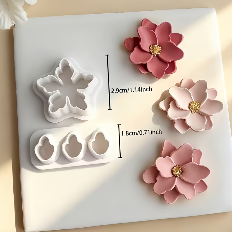 TEMU 2pcs Bohemian Mini Petal & Cutter Set - 2 Shapes Suitable For Polymer Clay, Durable Plastic Craft Cutters With Hollow-out For Making,, Pendant