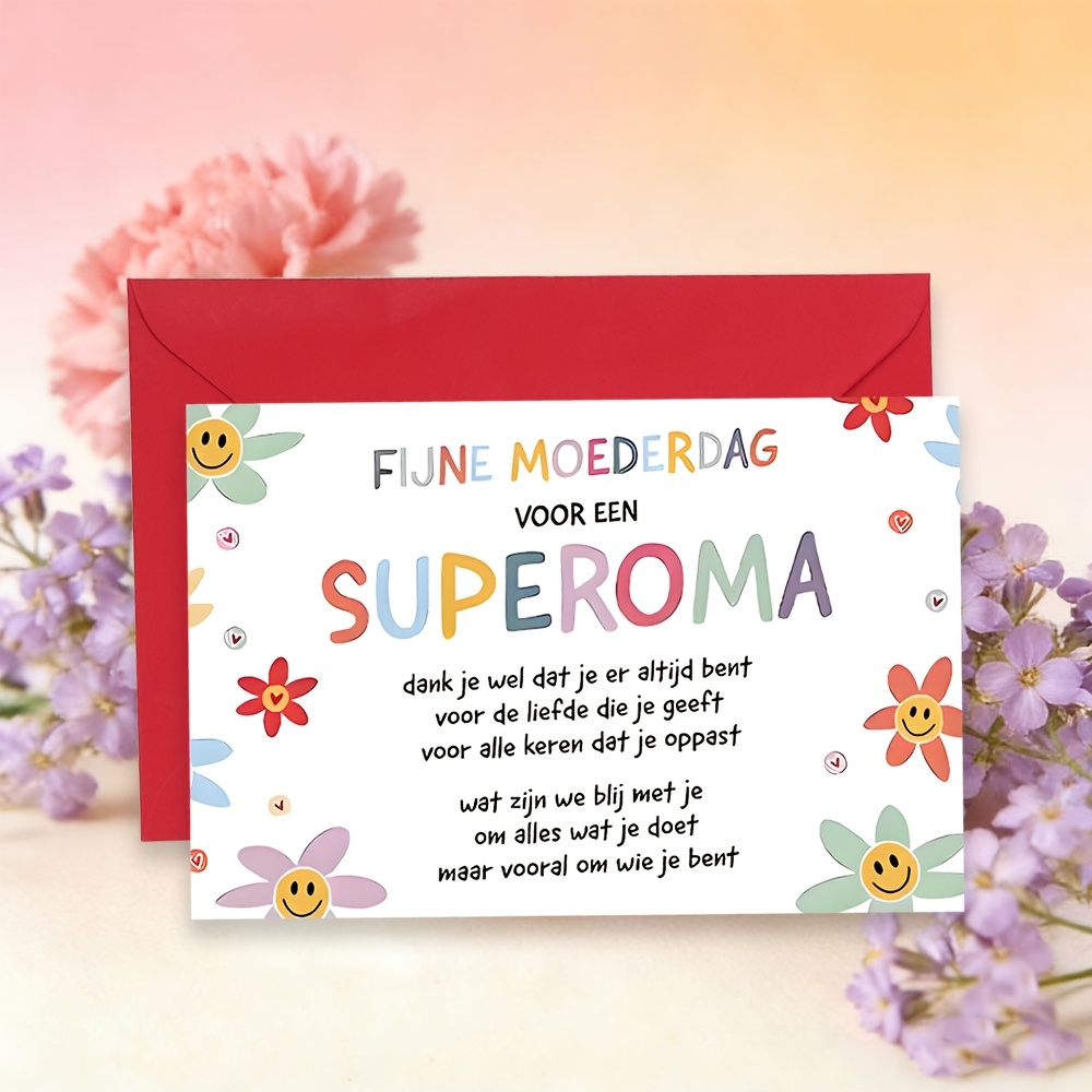 1pc   mothers day card with envelope colorful floral happy face theme grateful message for mom wife   unique thank you love card perfect mothers day gift