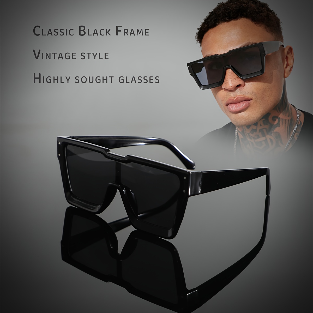 

Men's Trendy Square Frame Fashion Glasses With Wide Legs - Counter-reflective, Pc Material For Parties, Vacations & Outdoor Activities