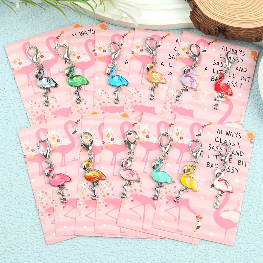 E-shop 12-teiliges elegantes Flamingo-Schlüsselanhänger-Set mit Grußkarte – Lustiges Geschenk für Geburtstage, Partys & Freunde, stylisches Accessoire,