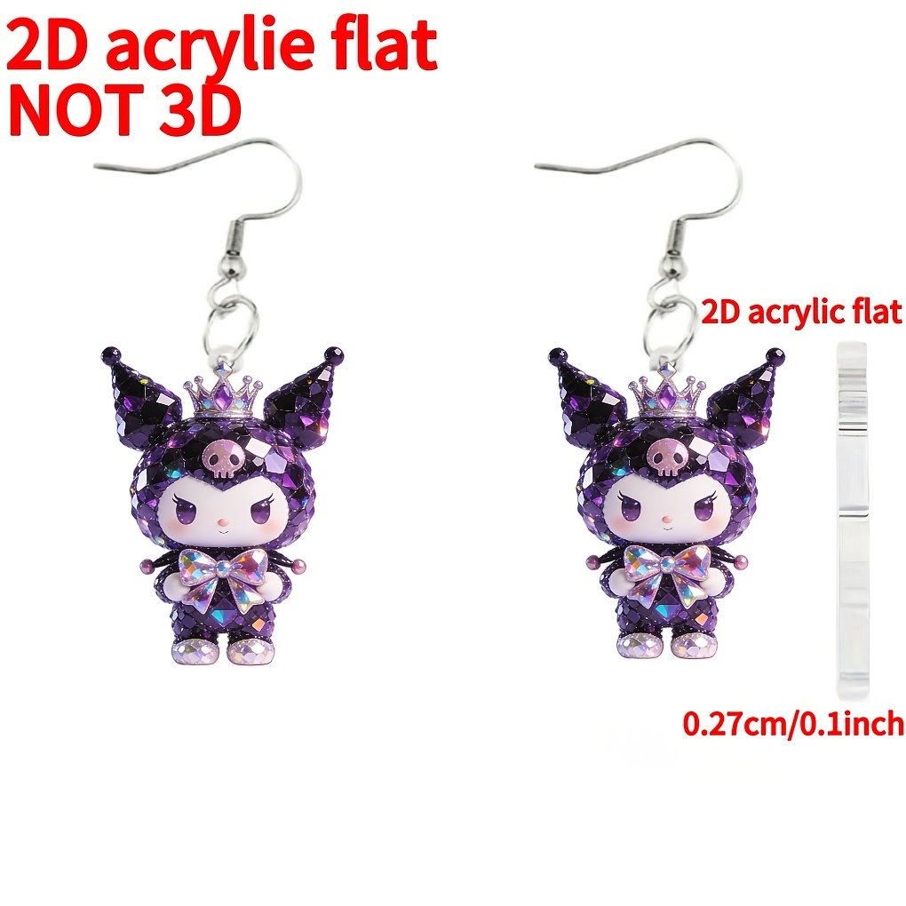 E-shop 2D Flach, [2D Flach] 1 Paar, 2026 Neuer Stil, ein Paar neuartige Ohrringe aus 2D flachem Acrylmaterial mit niedlichem Kuromi-Design. Diese