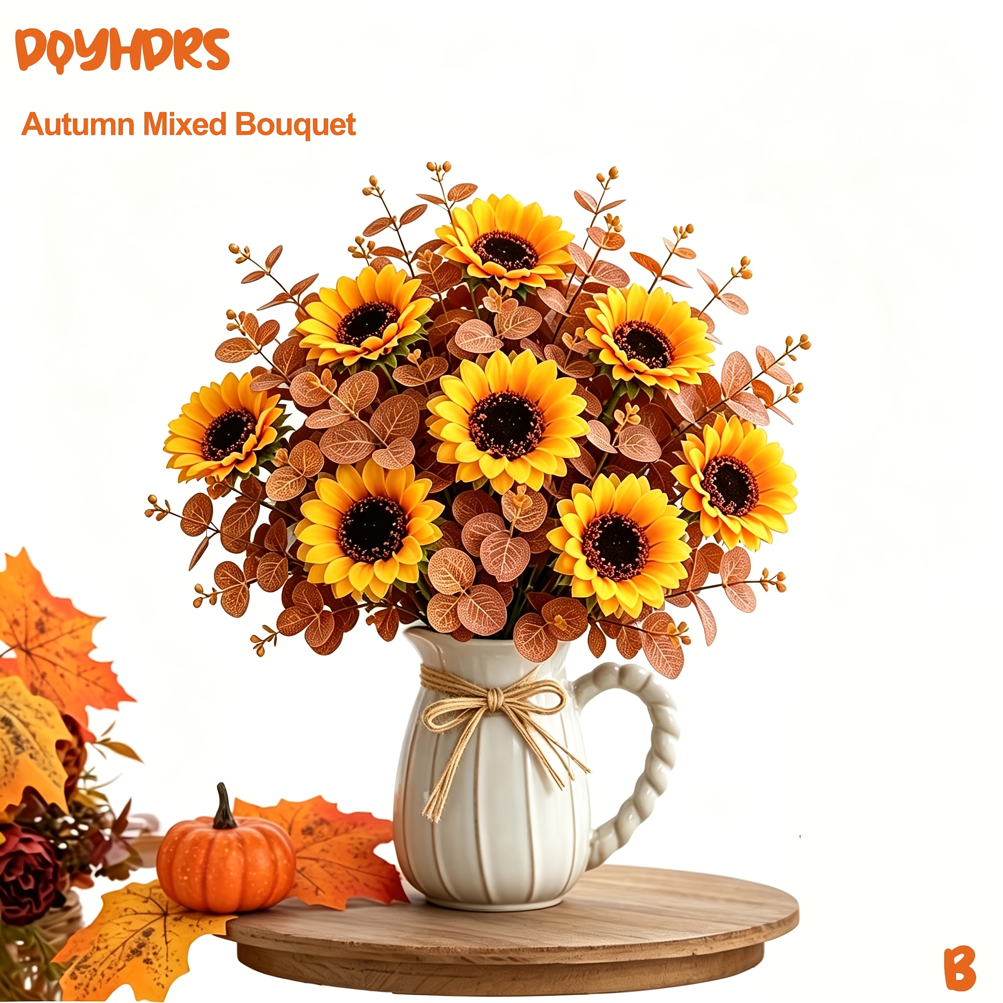 35-teiliger Herbststrauß mit künstlichen Blumen, gemischte Sträuße, Herbst-Sonnenblumen, Eukalyptusblätter, lebendige Kunstpflanzen-Blumenarrangements für Tisch-Mittelstück, Hochzeit, Innenbereich,