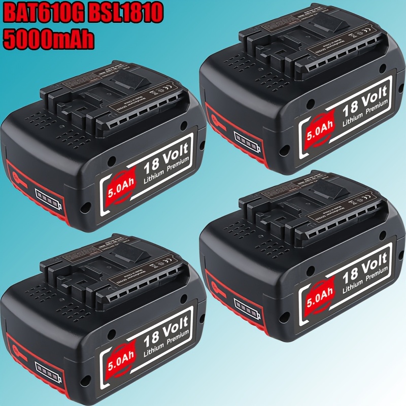 TEMU 4x 5.0ah Battery For Bosch 18v Lithium Battery Bsl1810 Bat609 Bat610g Bat618g Bat619 Bat621 Bat620