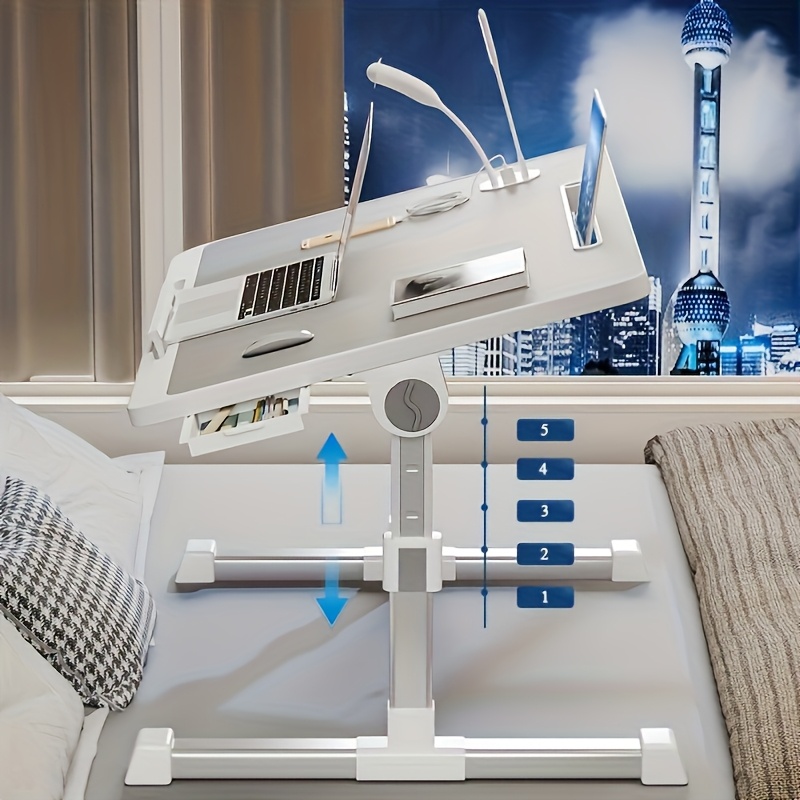 Scrivania Portatile Per Letto K2 Con 2 Cassetti - Tavolo Pieghevole In Alluminio E Pelle PVC, Altezza Regolabile