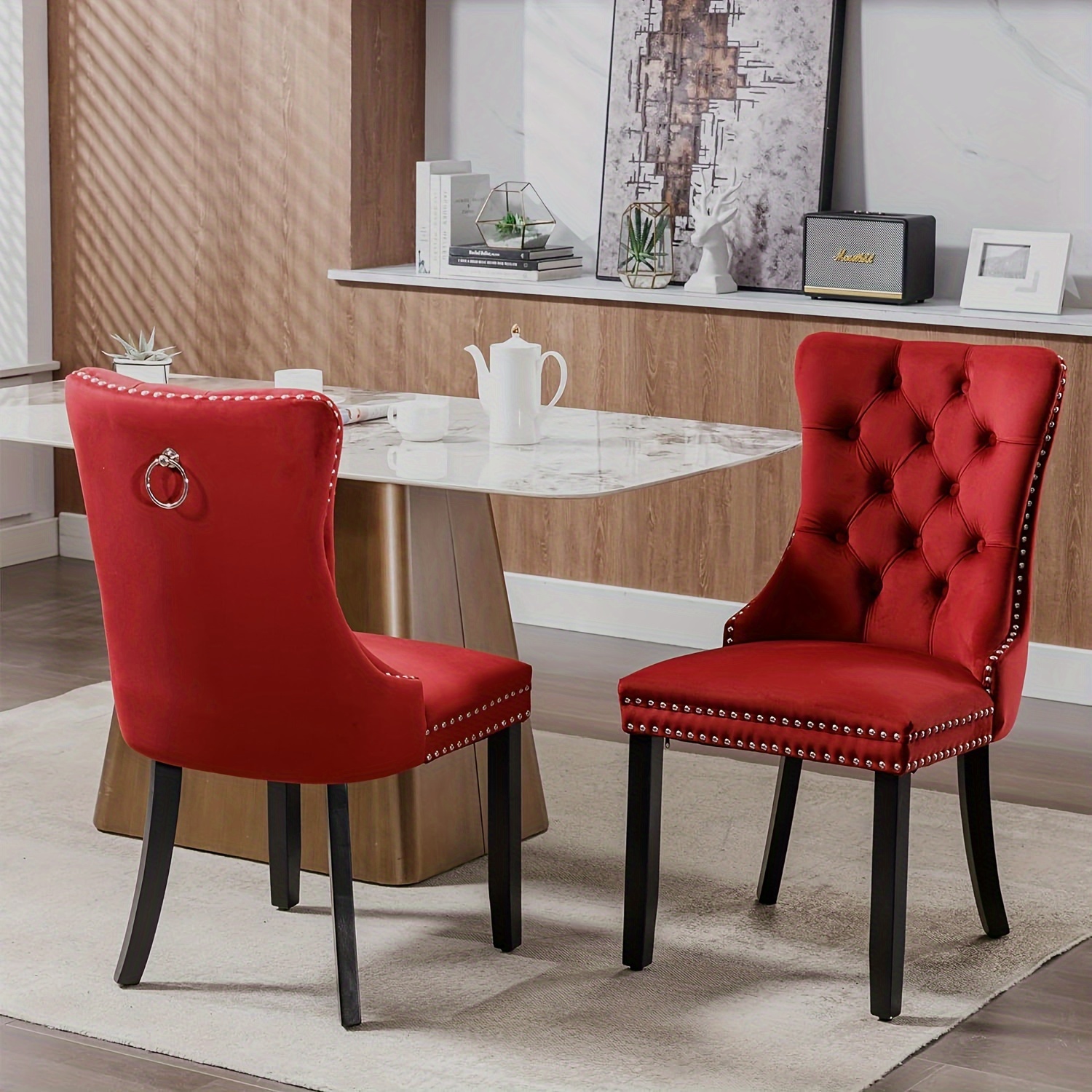 Dining Chairs Set of 2, Solid Wood Legs, Velvet Button Tufted Padded Cushion Seat and Back, for Dining Room Kitchen Accent Side Chair 9 Dining Chairs Set of 2, Solid Wood Legs, Velvet Button Tufted Padded Cushion Seat and Back, for Dining Room Kitchen Accent Side Chair - Image 9