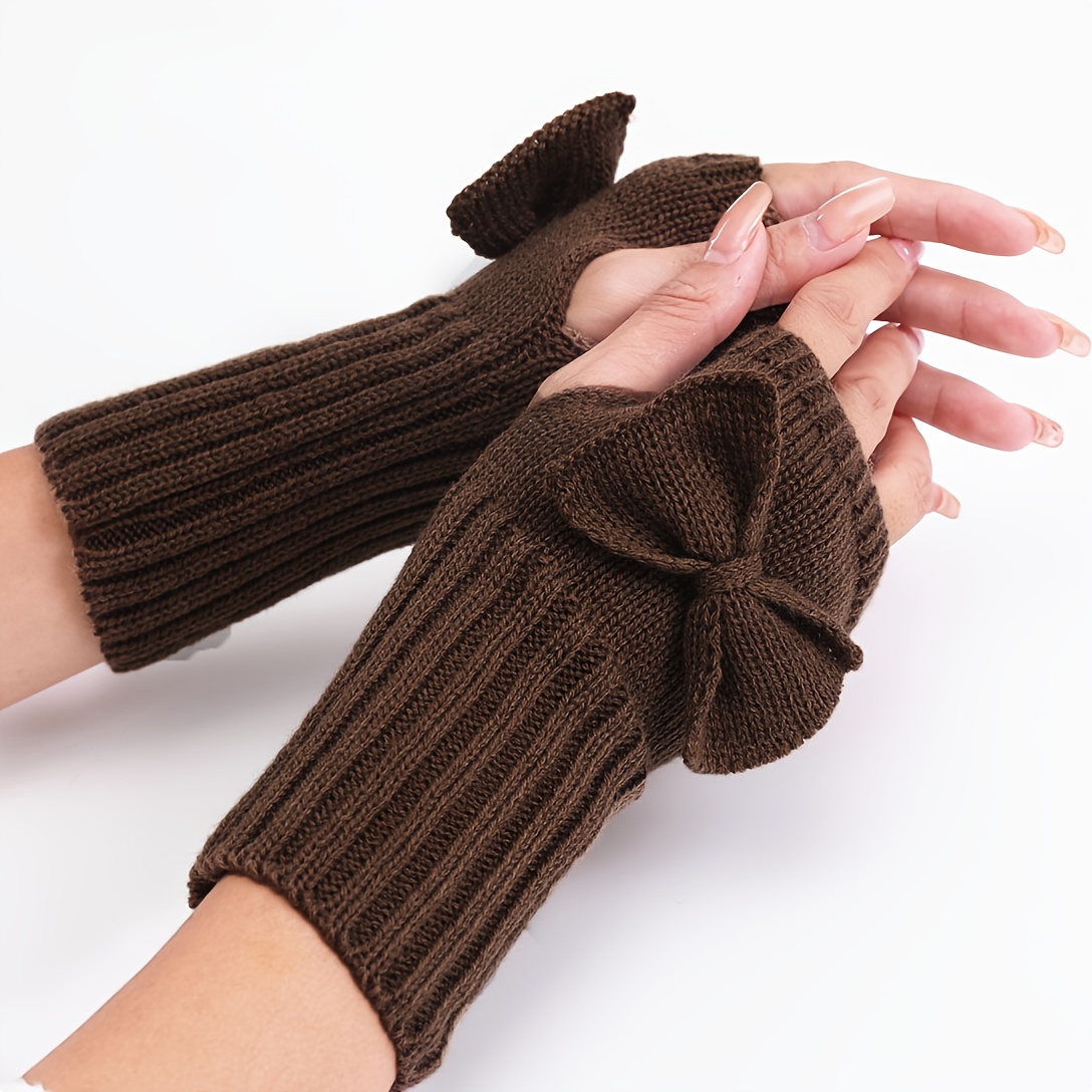 TEMU 1 paire de gants doigts avec design nœud 3D, poignets élastiques, chaleur toute , pour extérieur, vélo, , , etc., cadeau idéal pour amis,