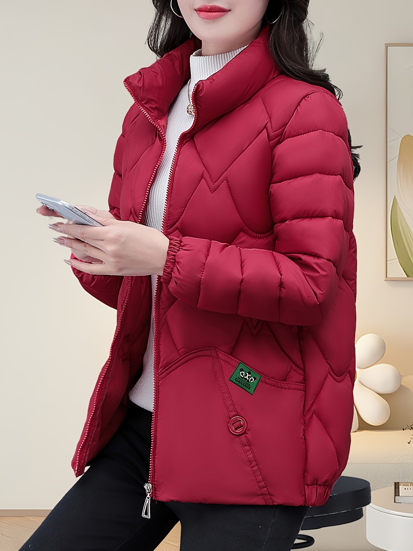 women's quilted puffer jacket warm cozy winter Temu Saudi Arabia