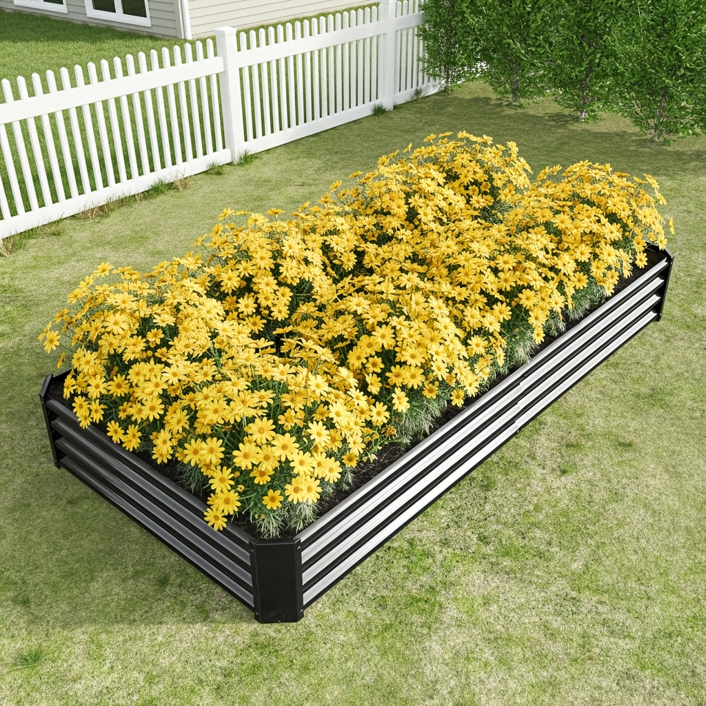 TEMU Large Metal Garden Raised Bed, 6'x3'x1', Suitable For Flower And Vegetable Planting, Durable And Rust-resistant Black End