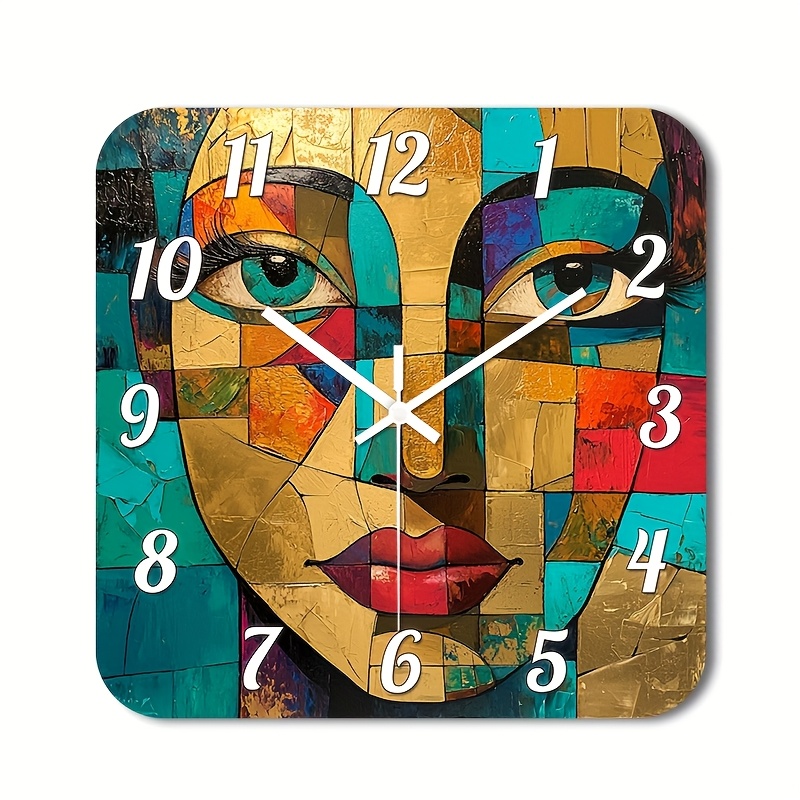 TEMU 1pc Of A Quiet Wall Clock That Tick, Featuring A With A Decorative Square Shape And A High-definition Glossy Laminated End. It Has An Abstract
