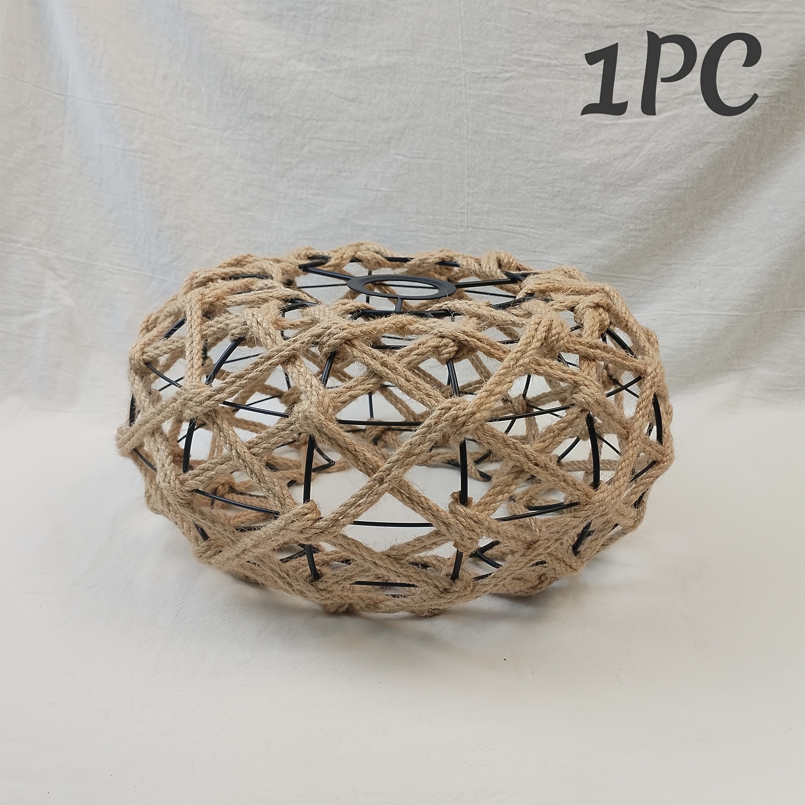 TEMU Natural Jute Rope Woven Lamp Shade, Metal Frame, Bohemian Pendant Light Cage Cover, Farmhouse Chandelier Replacement For Dining Room Kitchen