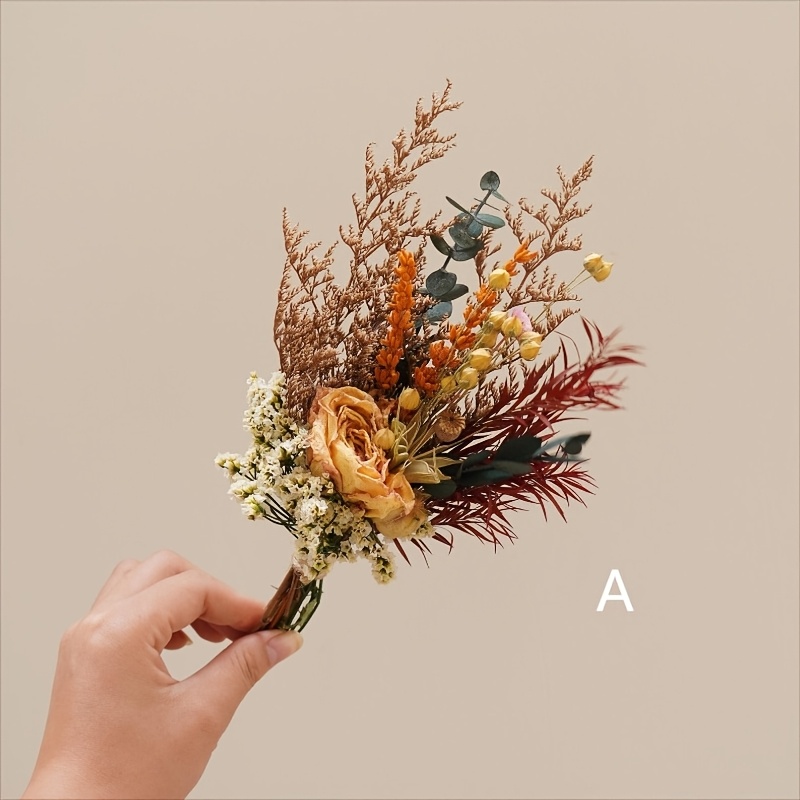 Image of 6 Bundles Dried Flowers Rose Mini Bouquet Bohemian Style Mini Dried Flower Bouquet Table Decoration Center Decoration Home Daily Decoration Atmosphere Full Holiday Gift